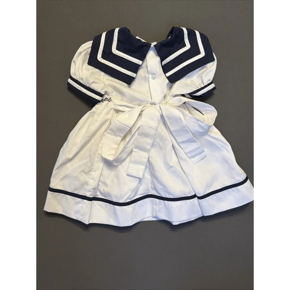 Vintage Friedknit Creations Smocked Nautical 12 Month Baby Girl Dress Stars